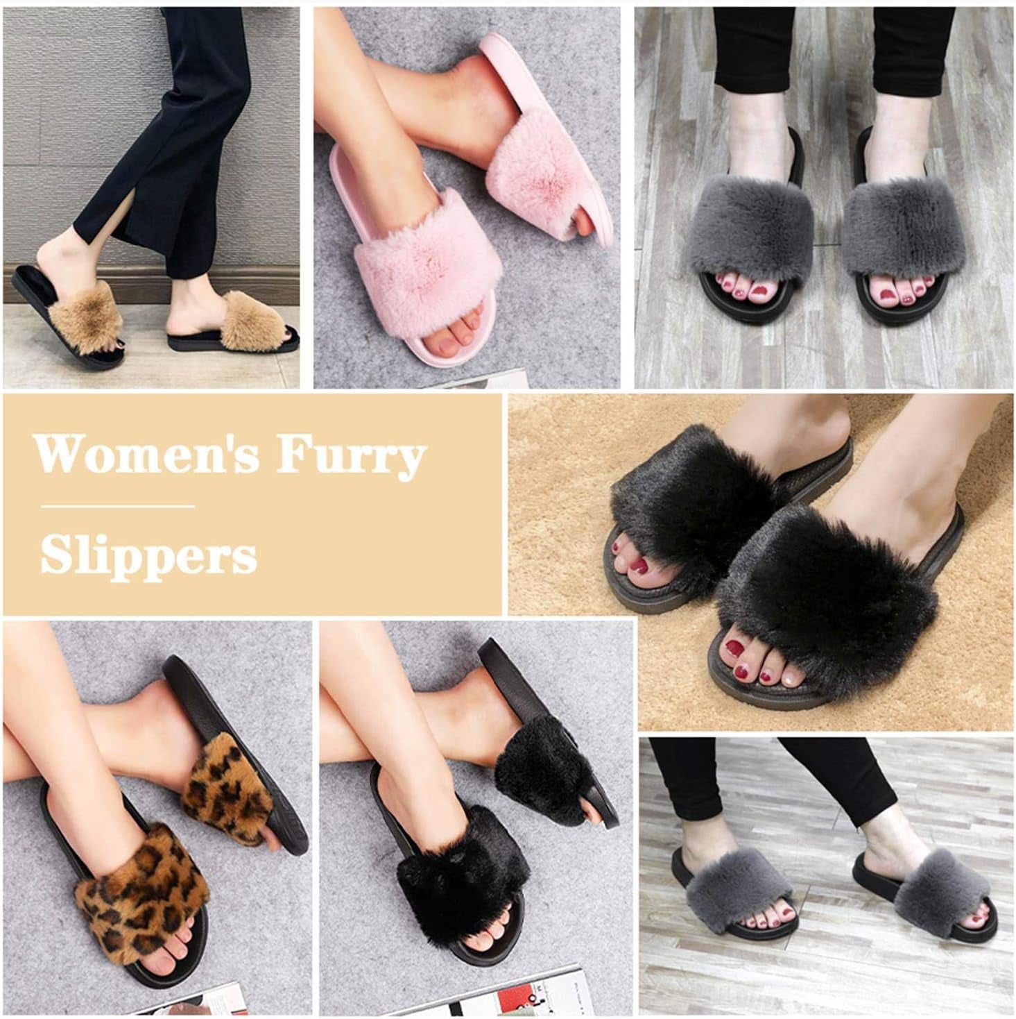 "Cozy and Chic Women'S Furry Slippers: Perfect for Indoor and Outdoor Comfort"