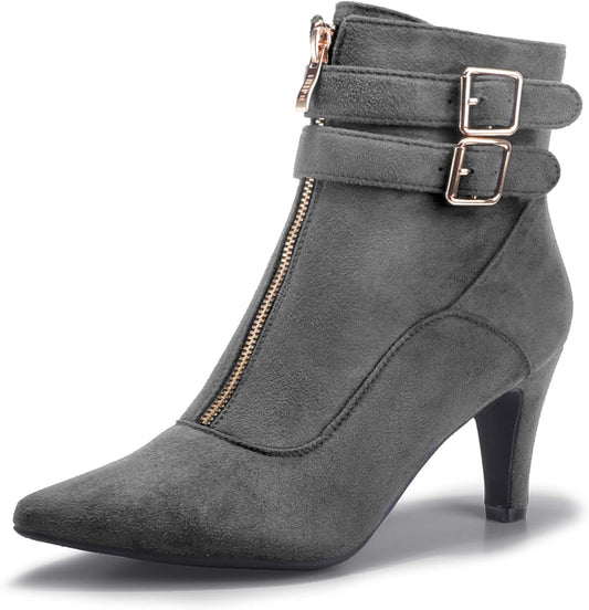 "Stylish Women'S Buckle Strap Ankle Booties with Pointed Toe and Zipper Heels - Perfect for Dressing up or Pairing with Jeans!"