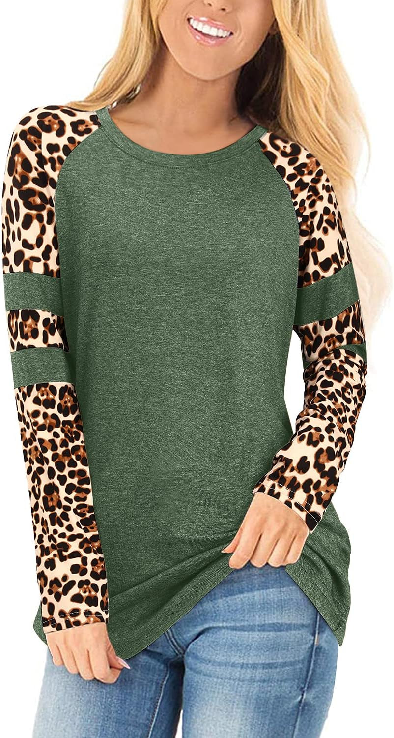 "Wild and Stylish: Women'S Leopard Print Color Block Tunic Tops - Perfect for Casual Chic!"